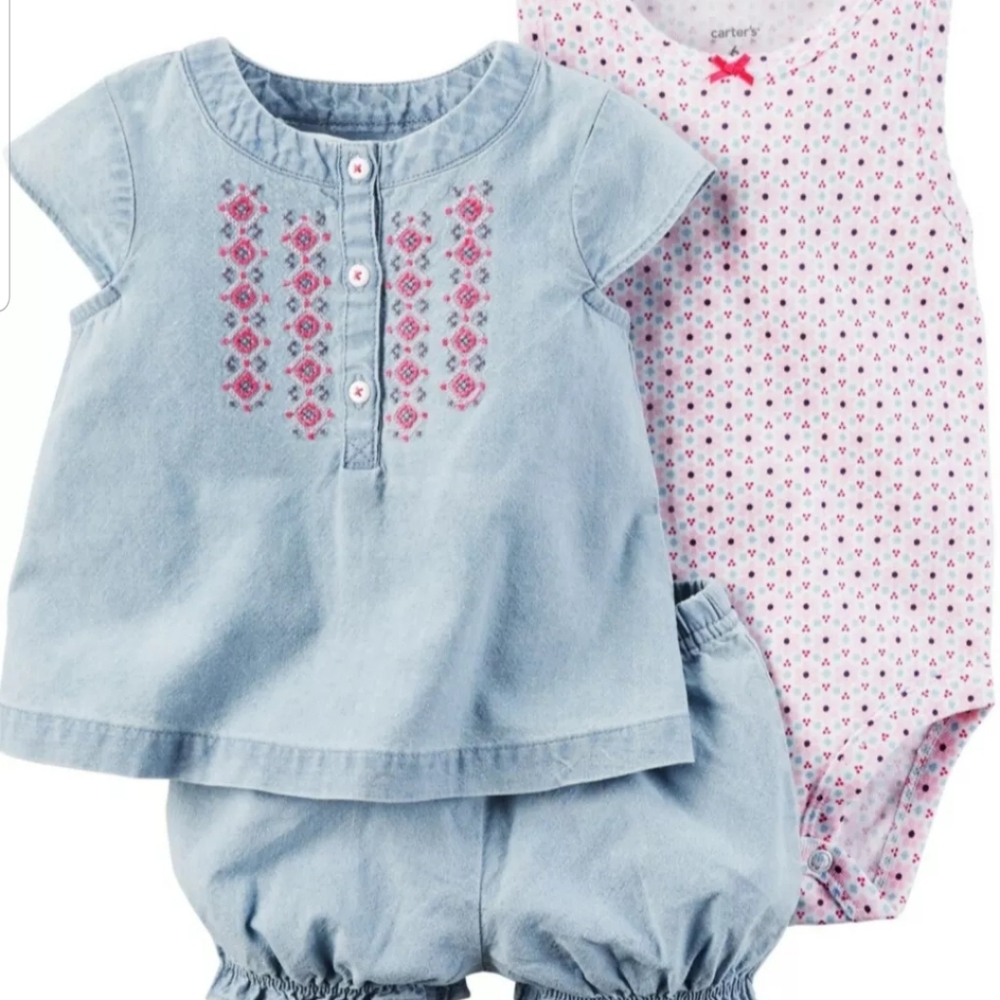 Carter's Three-Piece Embroidered Shorts Set 3 Mo